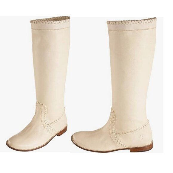 Frye Paige Huarache Leather Flat Tall Boots in Ecrue Cream  sz 8 NEW WITHOUT BOX - Picture 1 of 12